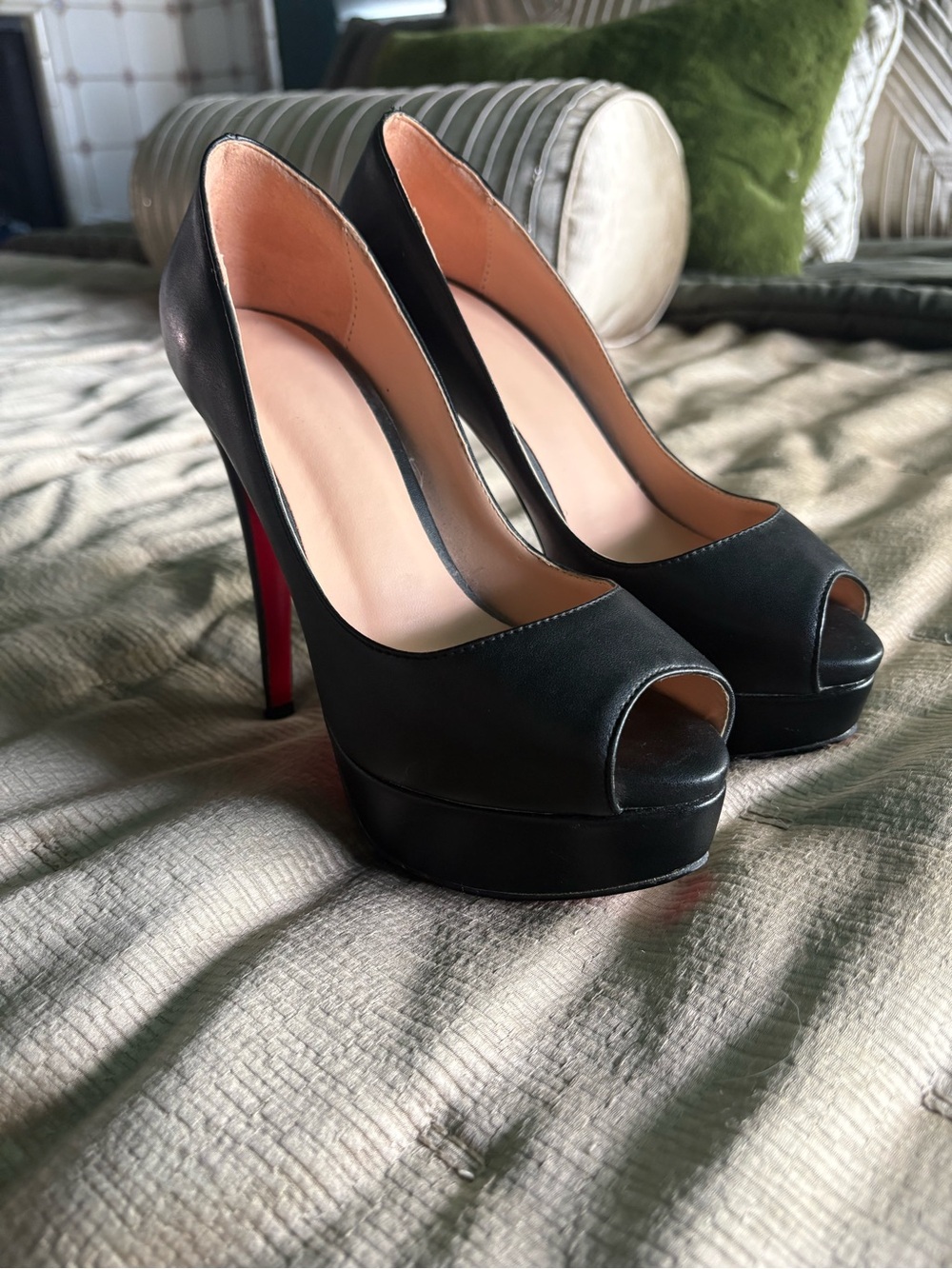 Black Peep-Toe Platform High Heels